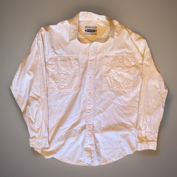 VTG Explosive Styling Saturdays Oxford Shirt Men's L White 80s 90s Preppy - Picture 1 of 13